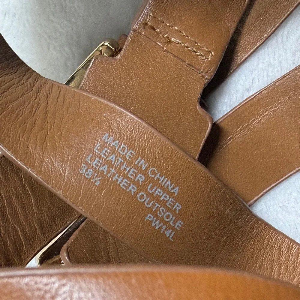 Michael‎ Kors Collection Tan Leather Woven Platform Wedge Sandals 38.5/8